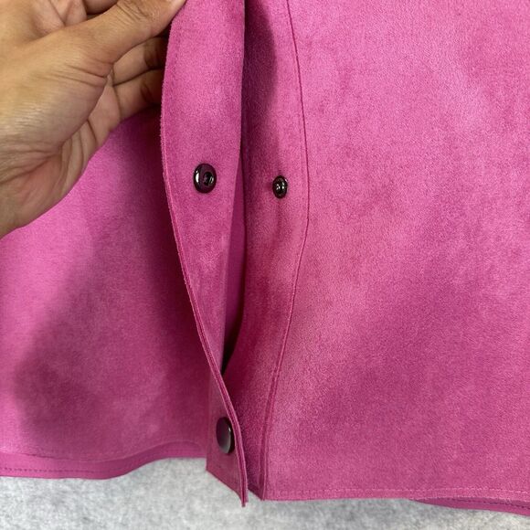 Zara Basic Jacket Women's XS Pink Faux Suede Long Sleeve Snap Front Barbie Biker - Picture 5 of 13